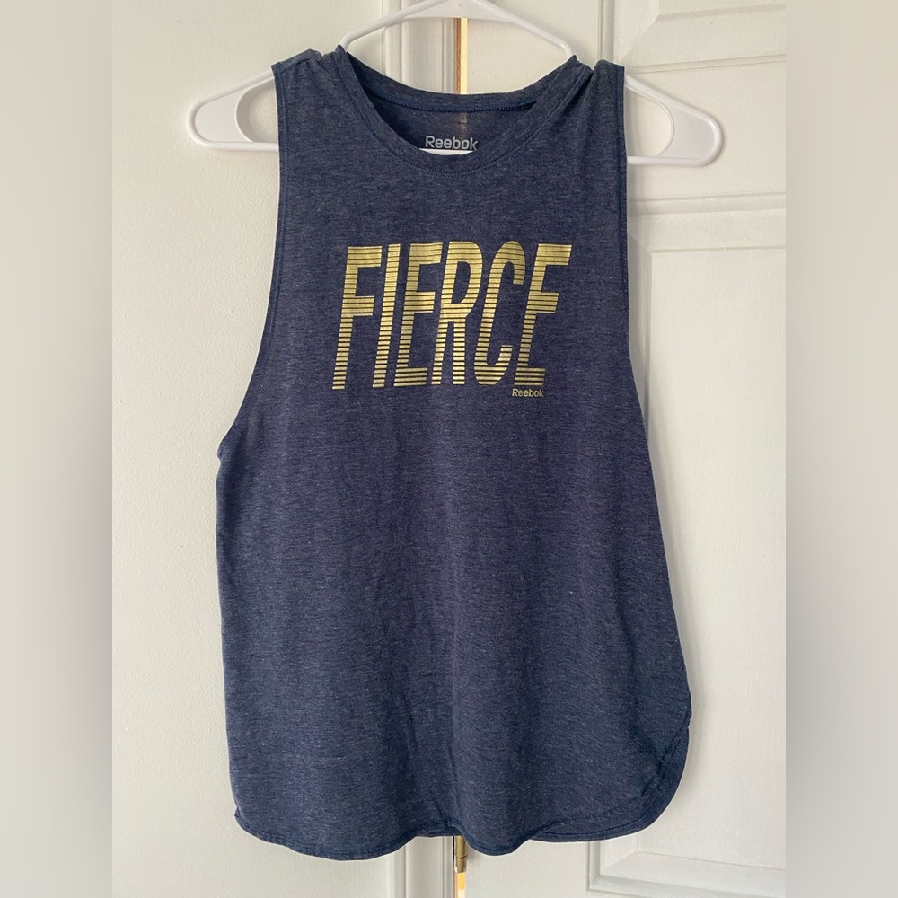 Reebok Fierce Navy Blue Muscle Tee with Gold Accents